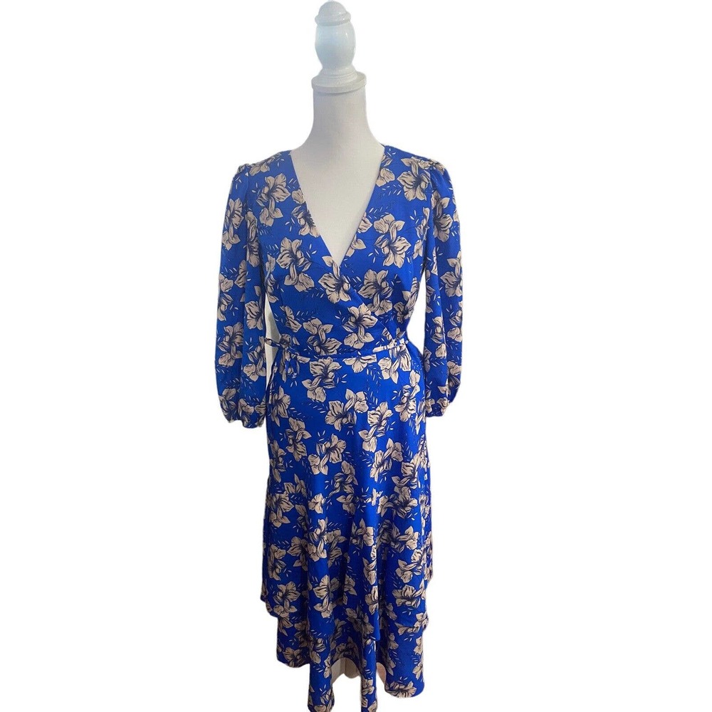 Blue Floral Wrap Midi Dress